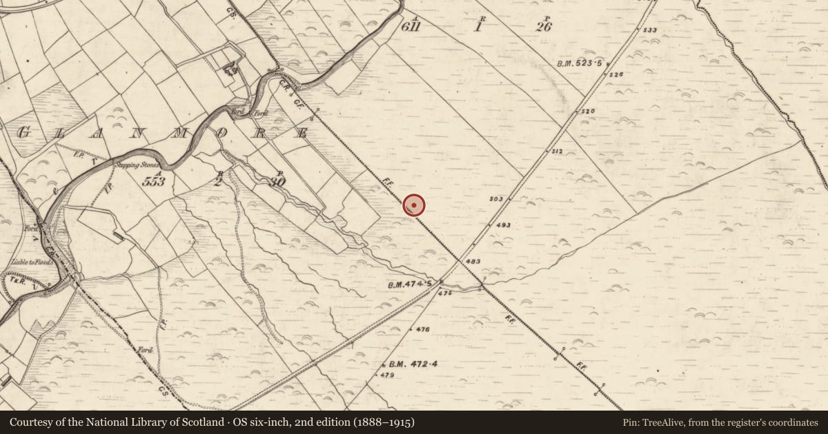 Ordnance Survey six-inch map, 2nd edition (1888–1915) covering the location of Hut site, Slieve West, County Kerry, with a pin at the register's coordinates
