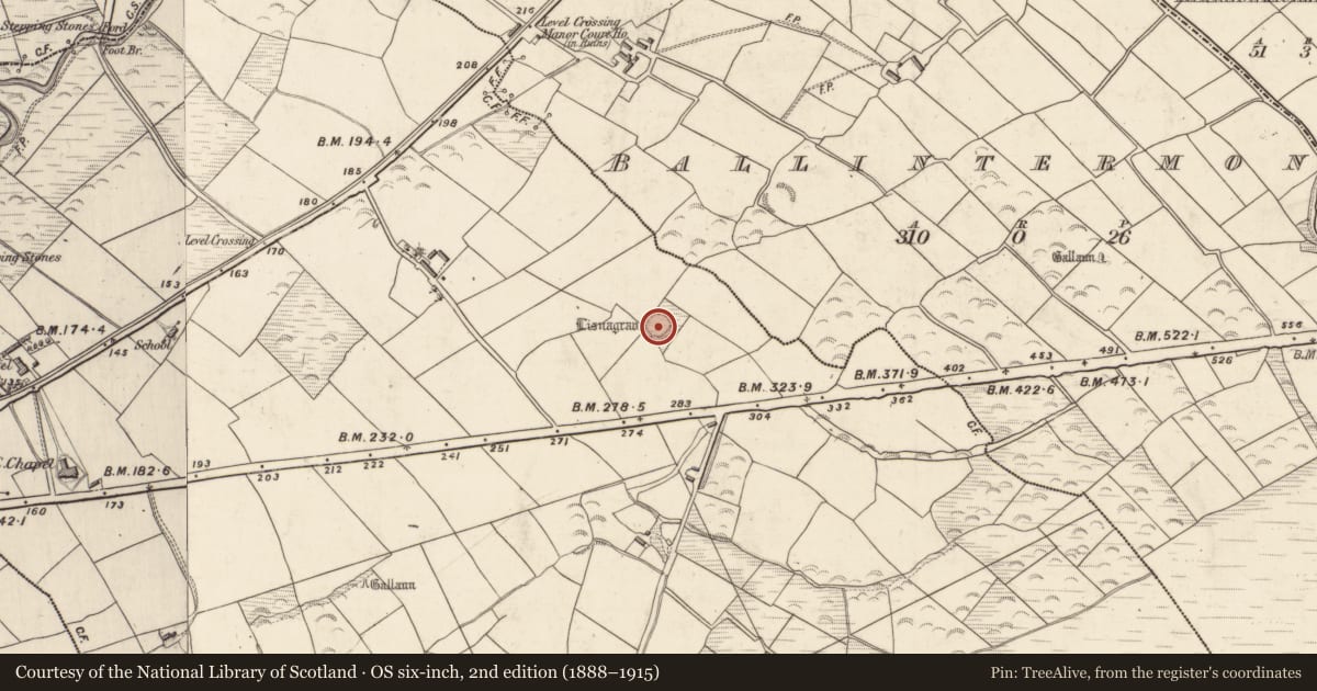 Ordnance Survey six-inch map, 2nd edition (1888–1915) covering the location of Ringfort - rath, Brackloon, County Kerry, with a pin at the register's coordinates