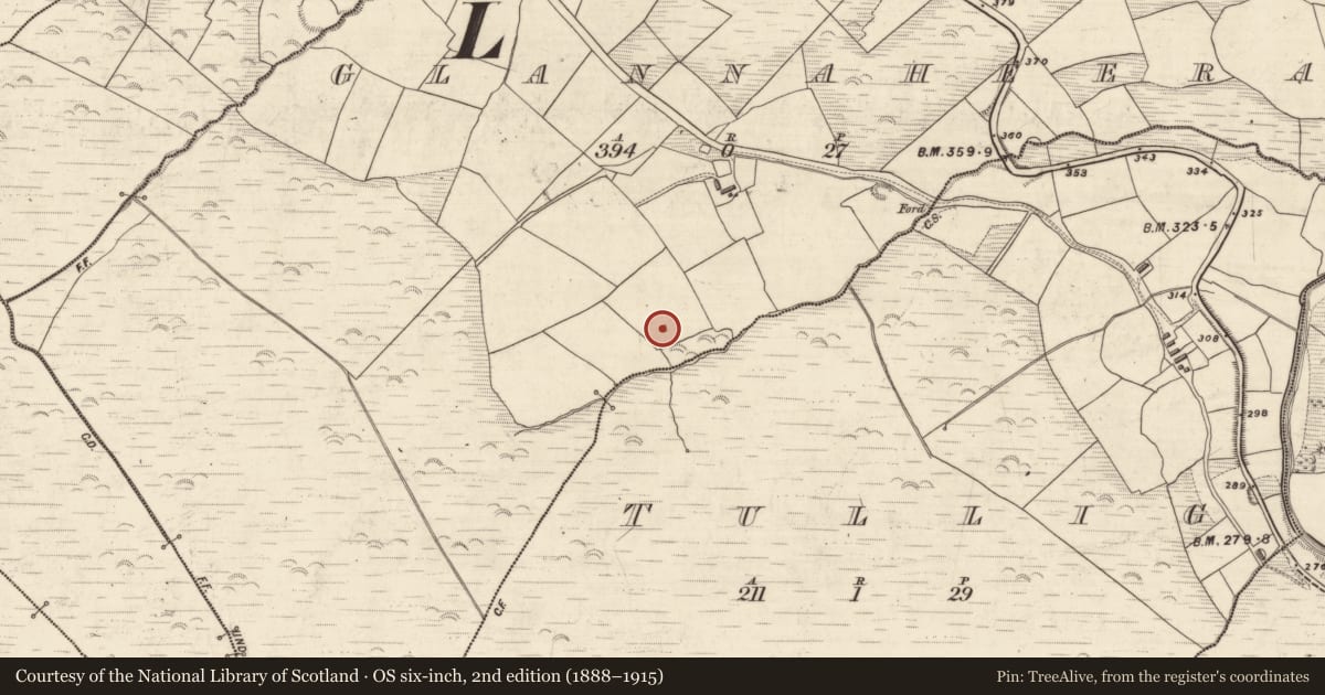 Ordnance Survey six-inch map, 2nd edition (1888–1915) covering the location of Standing stone, Glannaheera, County Kerry, with a pin at the register's coordinates