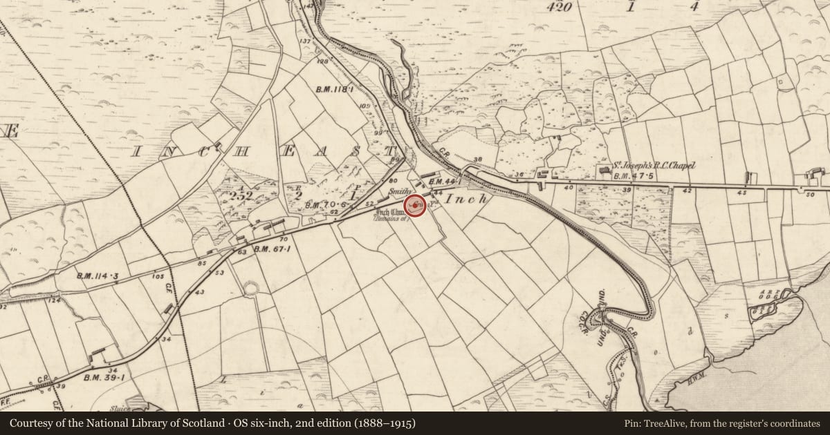 Ordnance Survey six-inch map, 2nd edition (1888–1915) covering the location of Font, Inch East, County Kerry, with a pin at the register's coordinates
