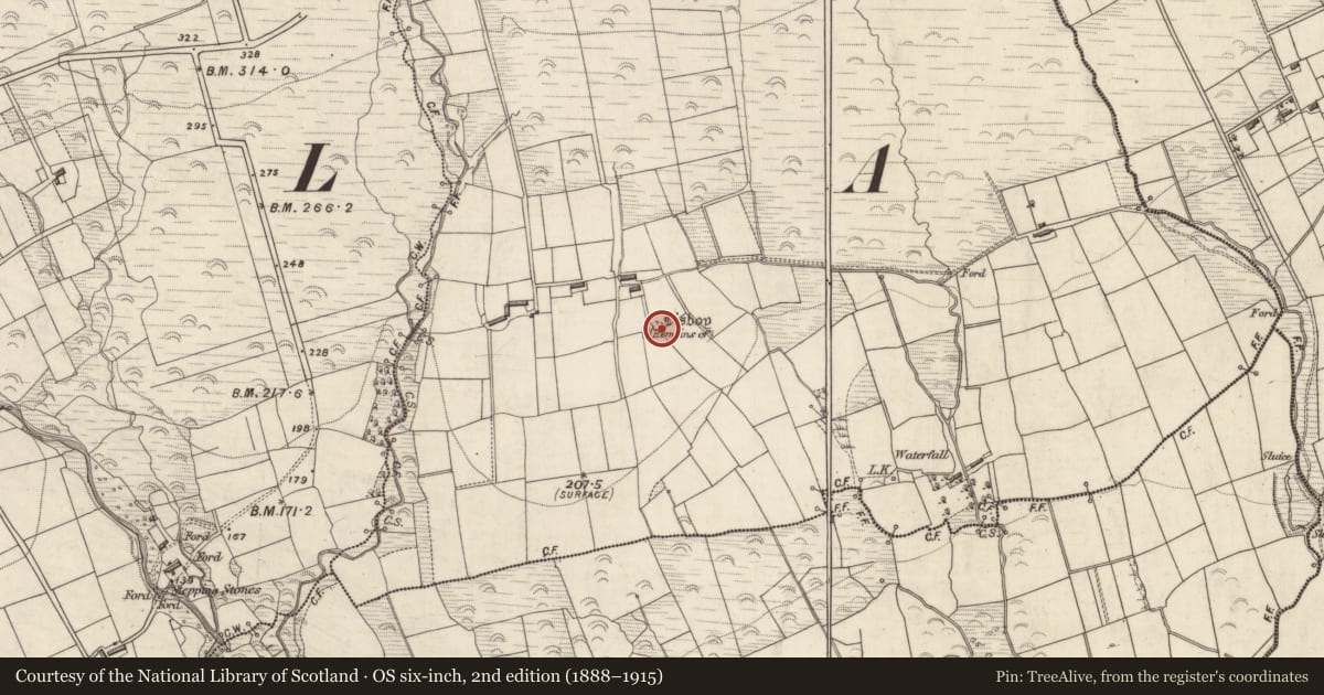 Ordnance Survey six-inch map, 2nd edition (1888–1915) covering the location of Enclosure, Lassaboy, County Kerry, with a pin at the register's coordinates