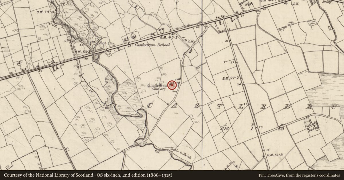 Ordnance Survey six-inch map, 2nd edition (1888–1915) covering the location of Castle - unclassified, Castledrum, County Kerry, with a pin at the register's coordinates