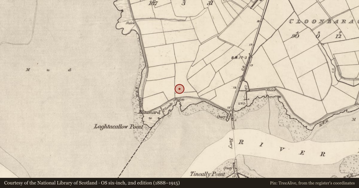 Ordnance Survey six-inch map, 2nd edition (1888–1915) covering the location of Enclosure, Laghtacallow, County Kerry, with a pin at the register's coordinates