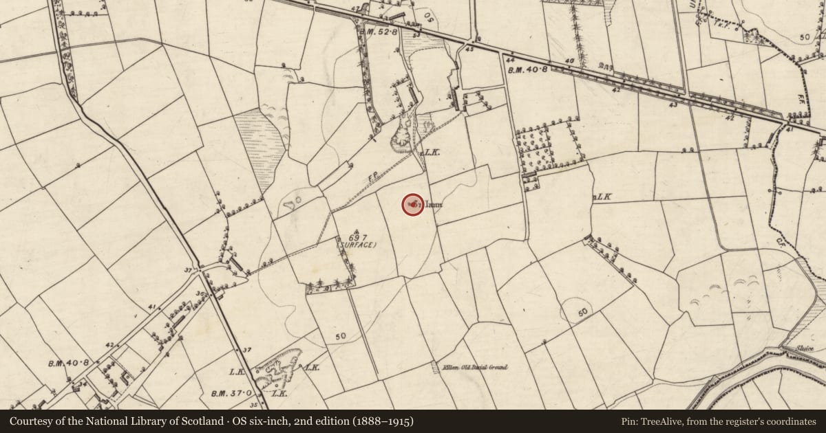 Ordnance Survey six-inch map, 2nd edition (1888–1915) covering the location of Standing stone, Ardcanaght, County Kerry, with a pin at the register's coordinates