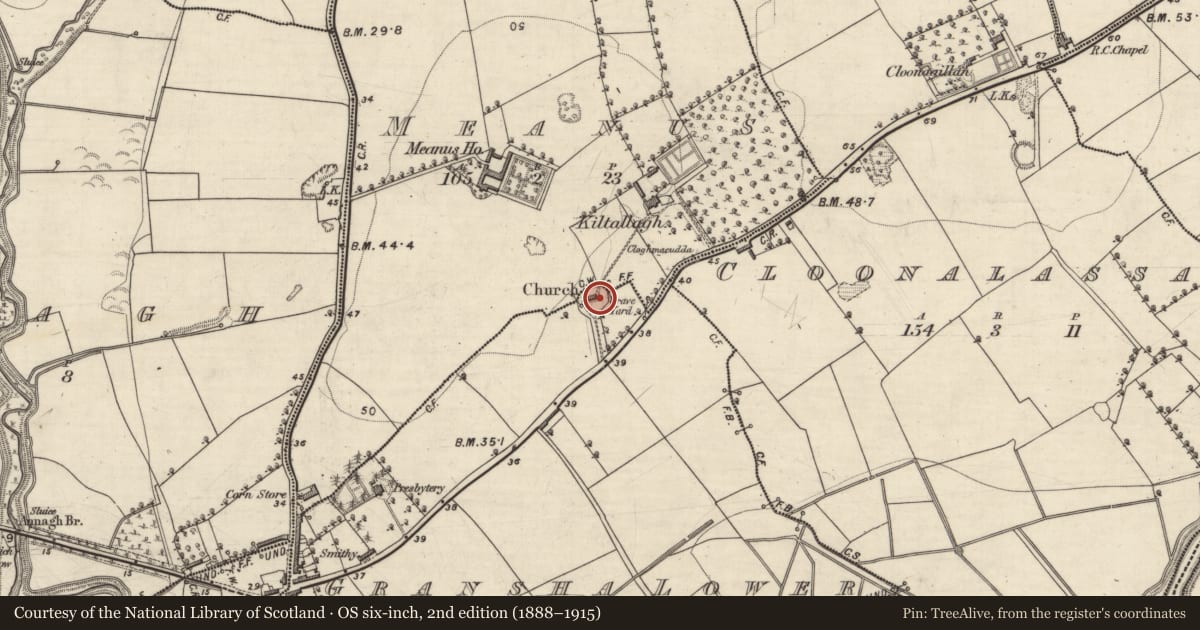 Ordnance Survey six-inch map, 2nd edition (1888–1915) covering the location of Architectural fragment, Gransha Lower, County Kerry, with a pin at the register's coordinates
