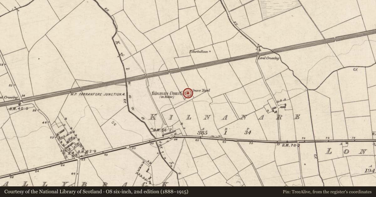 Ordnance Survey six-inch map, 2nd edition (1888–1915) covering the location of Graveyard, Kilnanare, County Kerry, with a pin at the register's coordinates