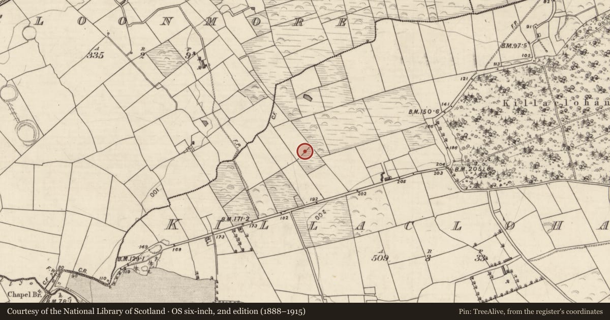 Ordnance Survey six-inch map, 2nd edition (1888–1915) covering the location of Megalithic tomb - portal tomb, Killaclohane, County Kerry, with a pin at the register's coordinates