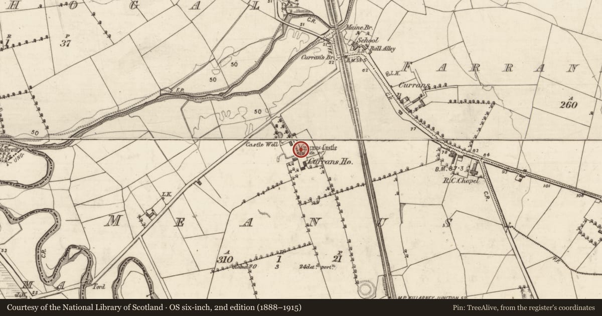Ordnance Survey six-inch map, 2nd edition (1888–1915) covering the location of Souterrain, Meanus, County Kerry, with a pin at the register's coordinates