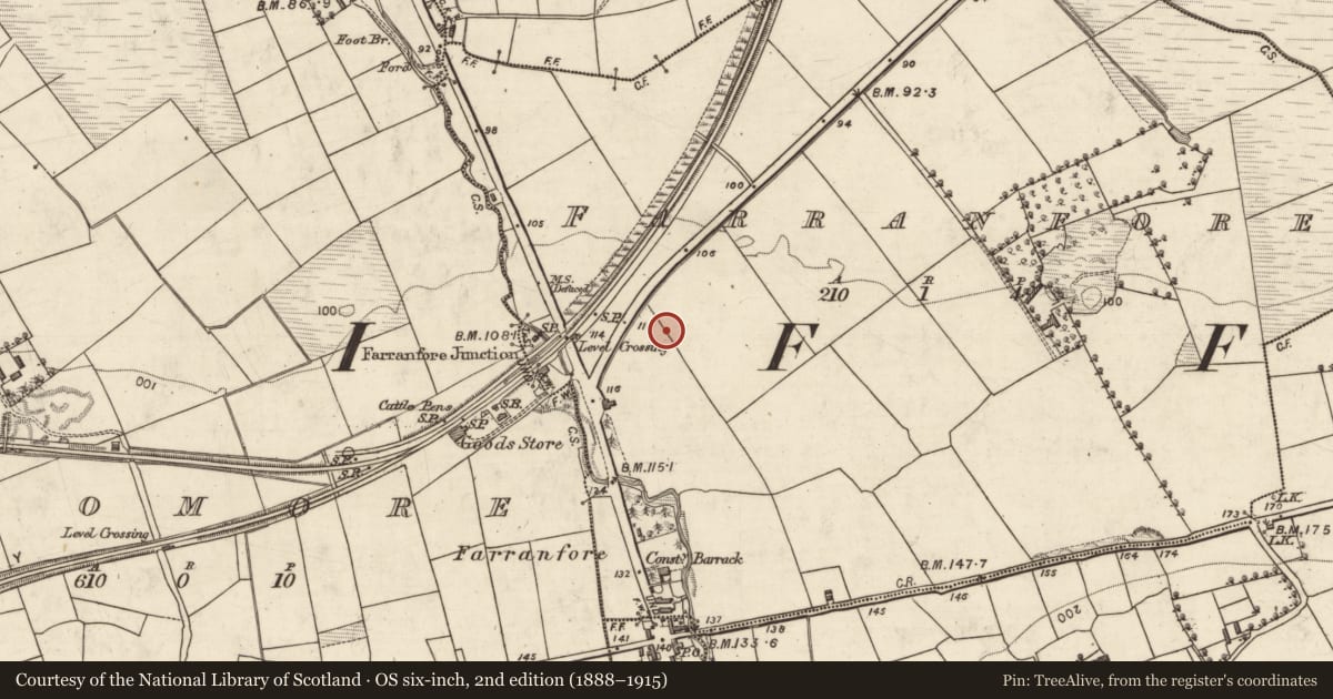 Ordnance Survey six-inch map, 2nd edition (1888–1915) covering the location of Earthwork, Farranfore, County Kerry, with a pin at the register's coordinates