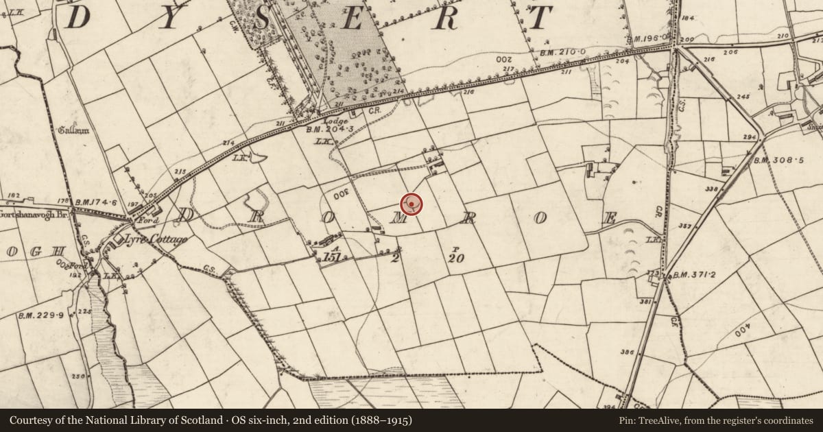 Ordnance Survey six-inch map, 2nd edition (1888–1915) covering the location of Enclosure, Dromroe, County Kerry, with a pin at the register's coordinates