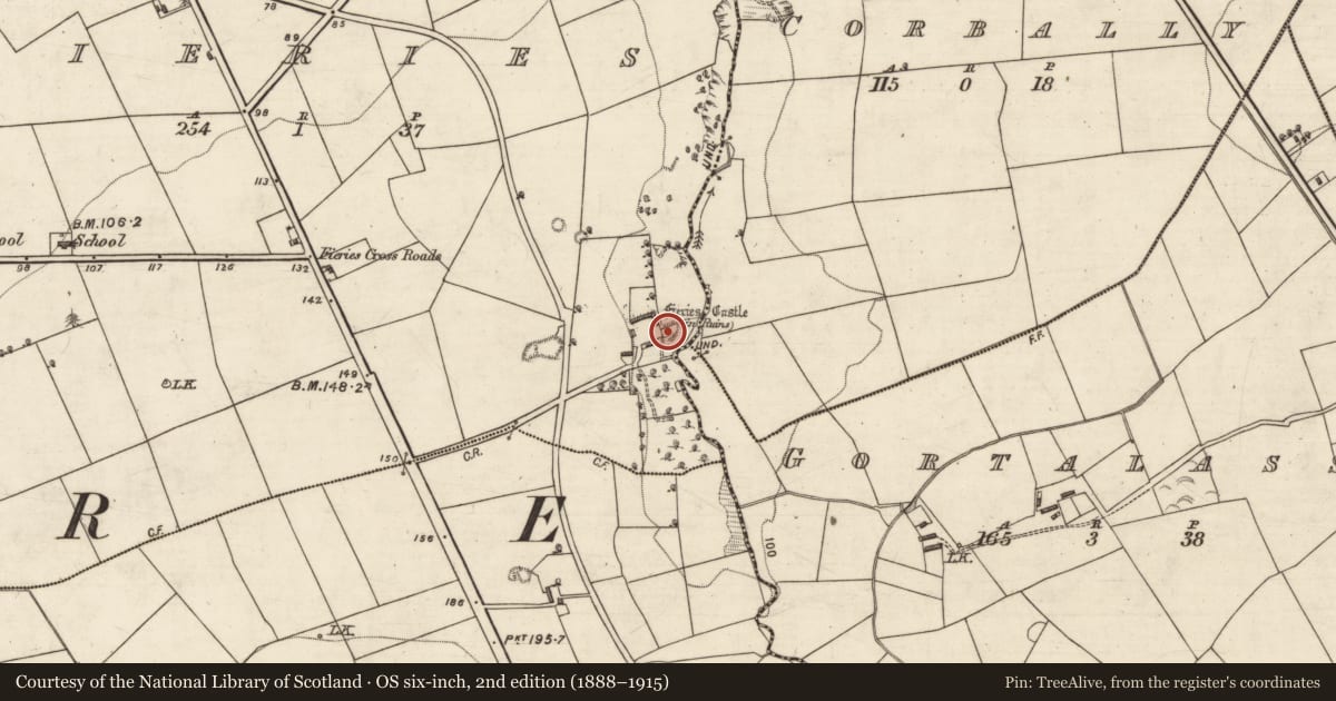 Ordnance Survey six-inch map, 2nd edition (1888–1915) covering the location of Castle - tower house, Fieries, County Kerry, with a pin at the register's coordinates