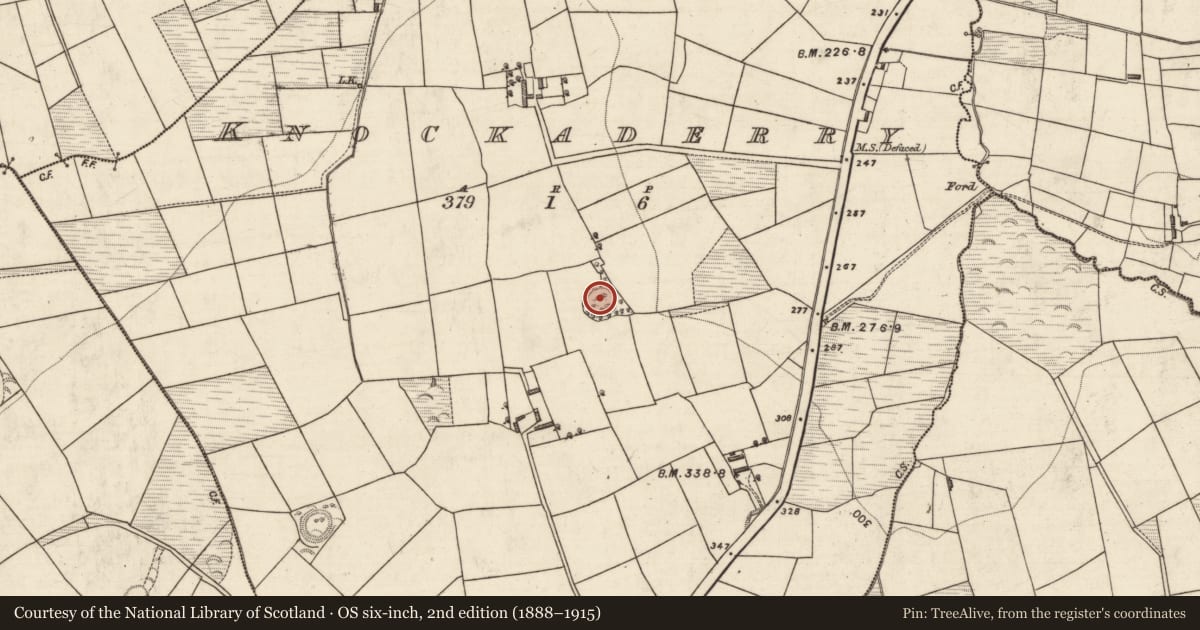 Ordnance Survey six-inch map, 2nd edition (1888–1915) covering the location of Ringfort - rath, Knockaderry, County Kerry, with a pin at the register's coordinates