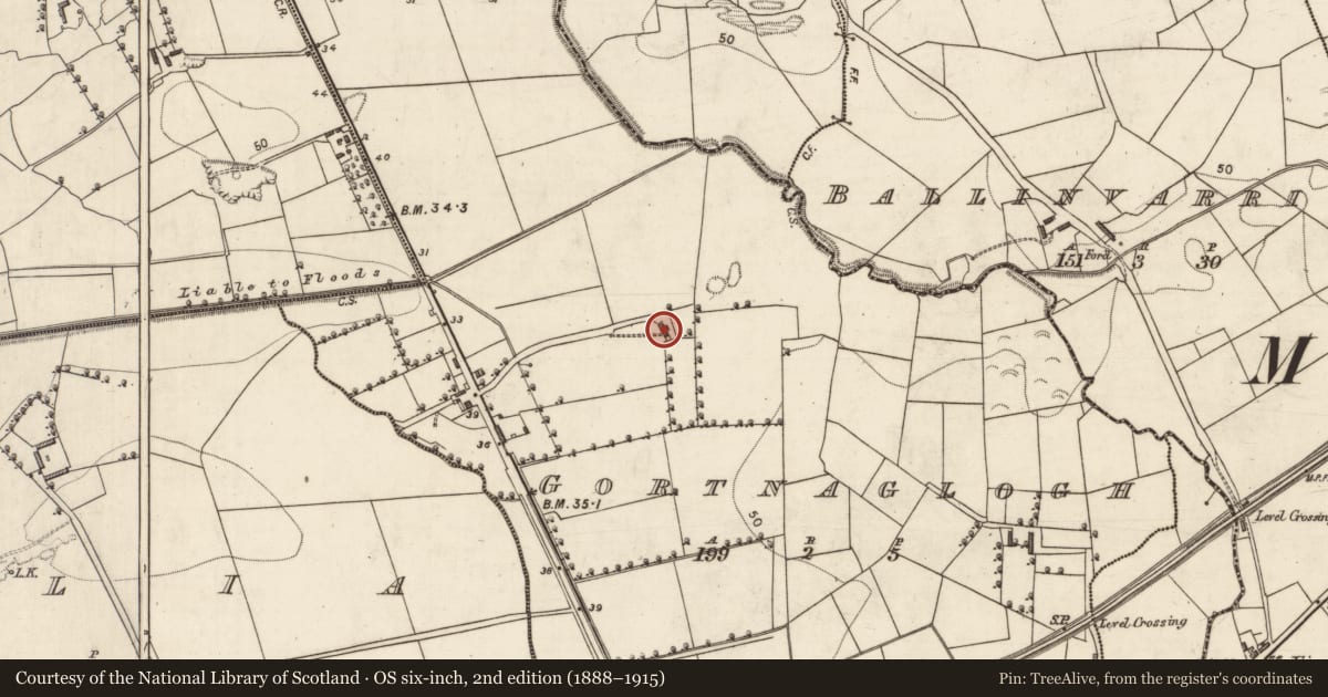 Ordnance Survey six-inch map, 2nd edition (1888–1915) covering the location of Country house, Gortnaglogh, County Kerry, with a pin at the register's coordinates