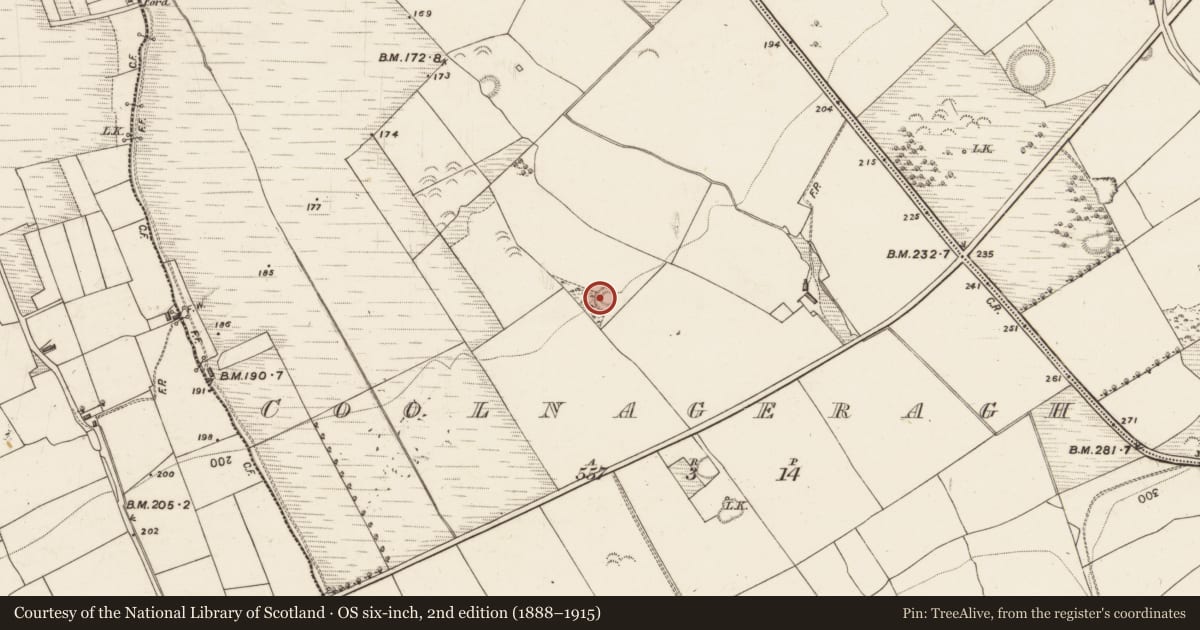 Ordnance Survey six-inch map, 2nd edition (1888–1915) covering the location of Enclosure, Coolnageragh, County Kerry, with a pin at the register's coordinates