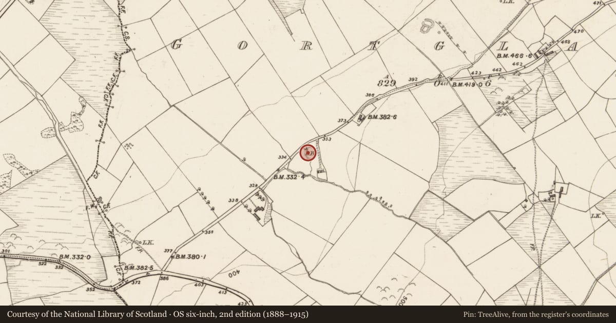 Ordnance Survey six-inch map, 2nd edition (1888–1915) covering the location of Ringfort - rath, Gortglass, County Kerry, with a pin at the register's coordinates