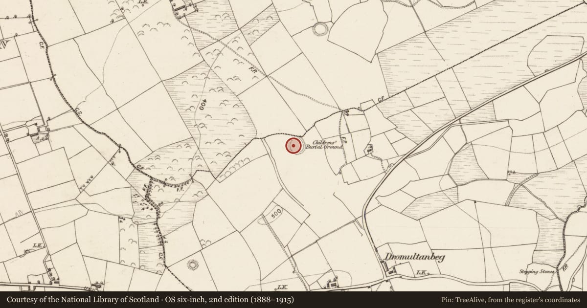 Ordnance Survey six-inch map, 2nd edition (1888–1915) covering the location of Ringfort - rath, Dromultan, County Kerry, with a pin at the register's coordinates