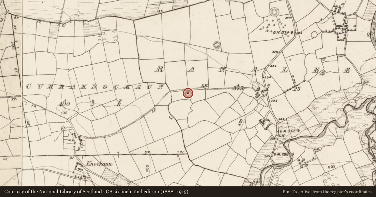 Ordnance Survey six-inch map, 2nd edition (1888–1915) covering the location of Ringfort - rath, Ranaleen, County Kerry, with a pin at the register's coordinates