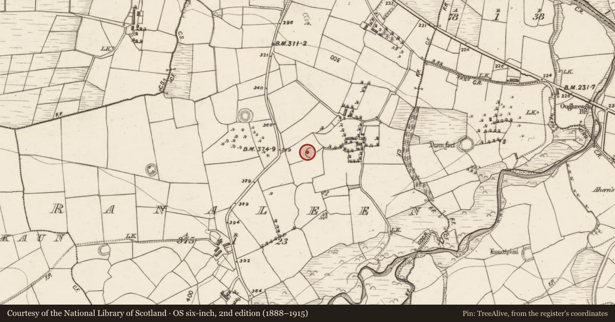 Ordnance Survey six-inch map, 2nd edition (1888–1915) covering the location of Ringfort - rath, Ranaleen, County Kerry, with a pin at the register's coordinates
