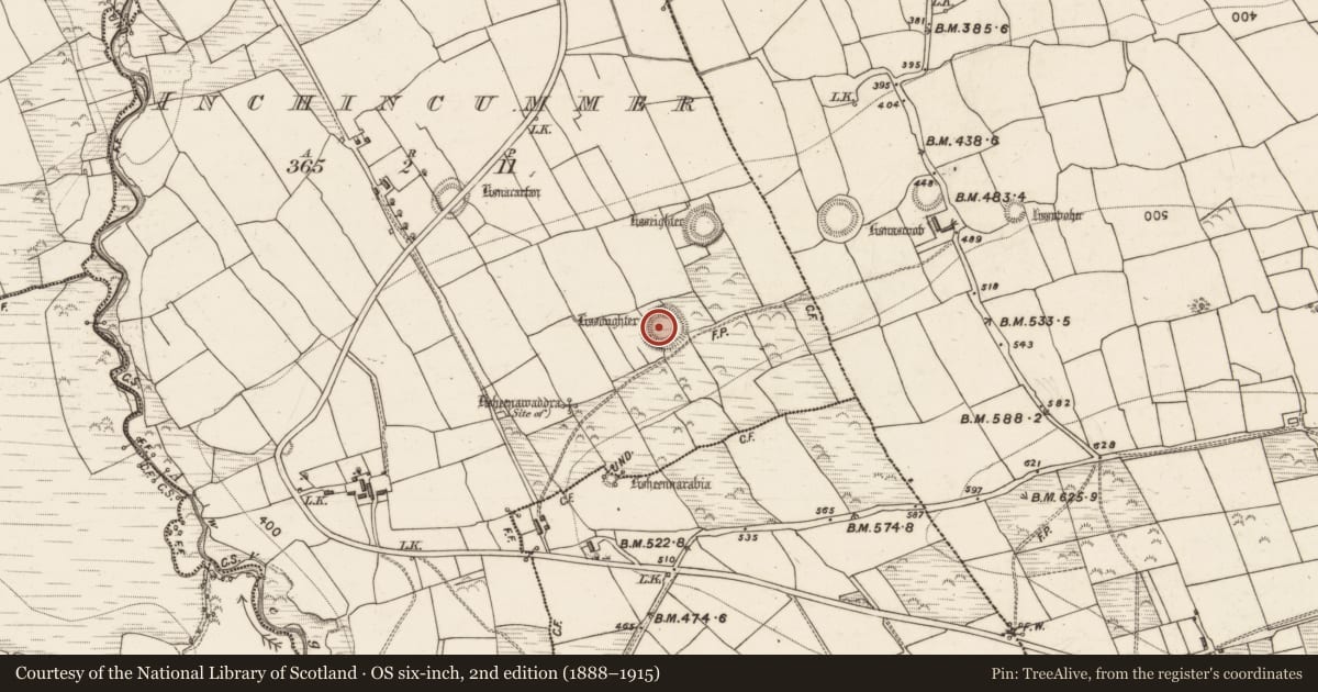Ordnance Survey six-inch map, 2nd edition (1888–1915) covering the location of Ringfort - rath, Inchincummer, County Kerry, with a pin at the register's coordinates