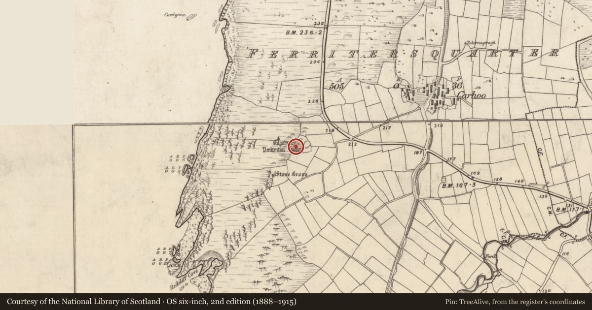 Ordnance Survey six-inch map, 2nd edition (1888–1915) covering the location of House - indeterminate date, Ceathrú An Fheirtéaraigh, County Kerry, with a pin at the register's coordinates