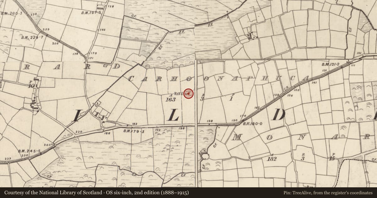 Ordnance Survey six-inch map, 2nd edition (1888–1915) covering the location of Ringfort - rath, Ceathrúin An Phúca, County Kerry, with a pin at the register's coordinates