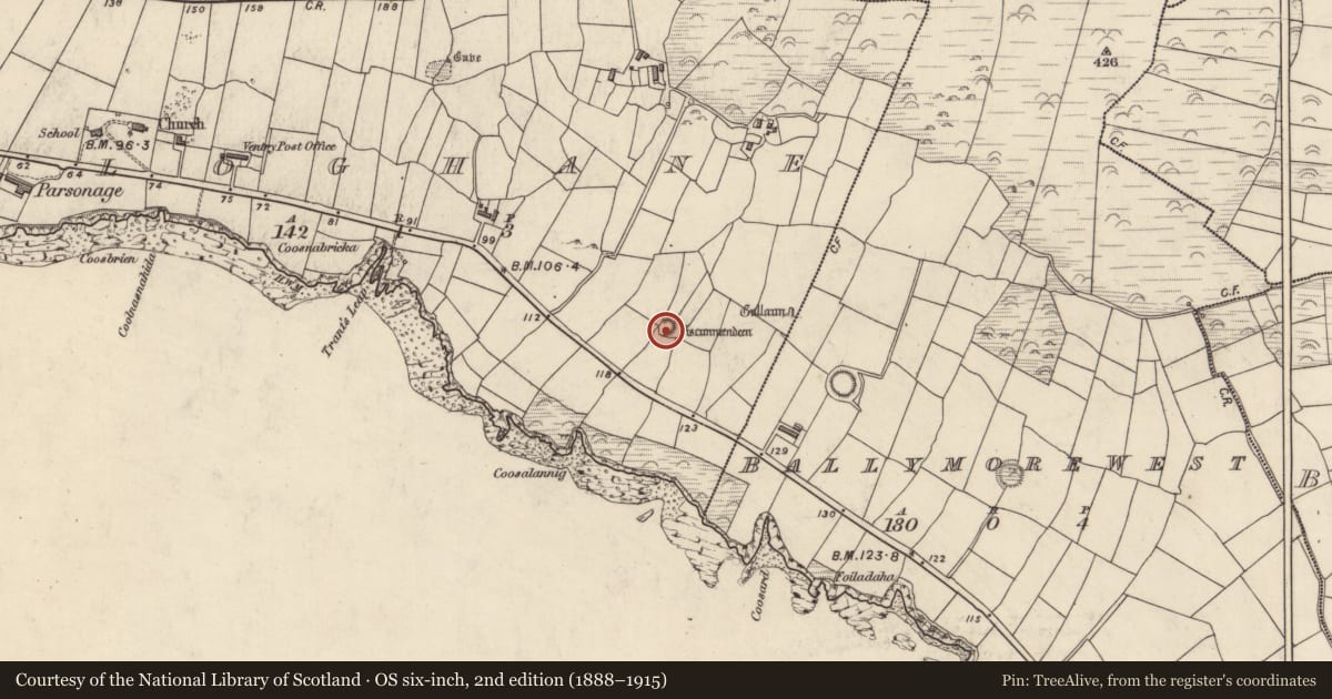Ordnance Survey six-inch map, 2nd edition (1888–1915) covering the location of Ringfort - rath, An Clochán (TC Na Gleannta), County Kerry, with a pin at the register's coordinates