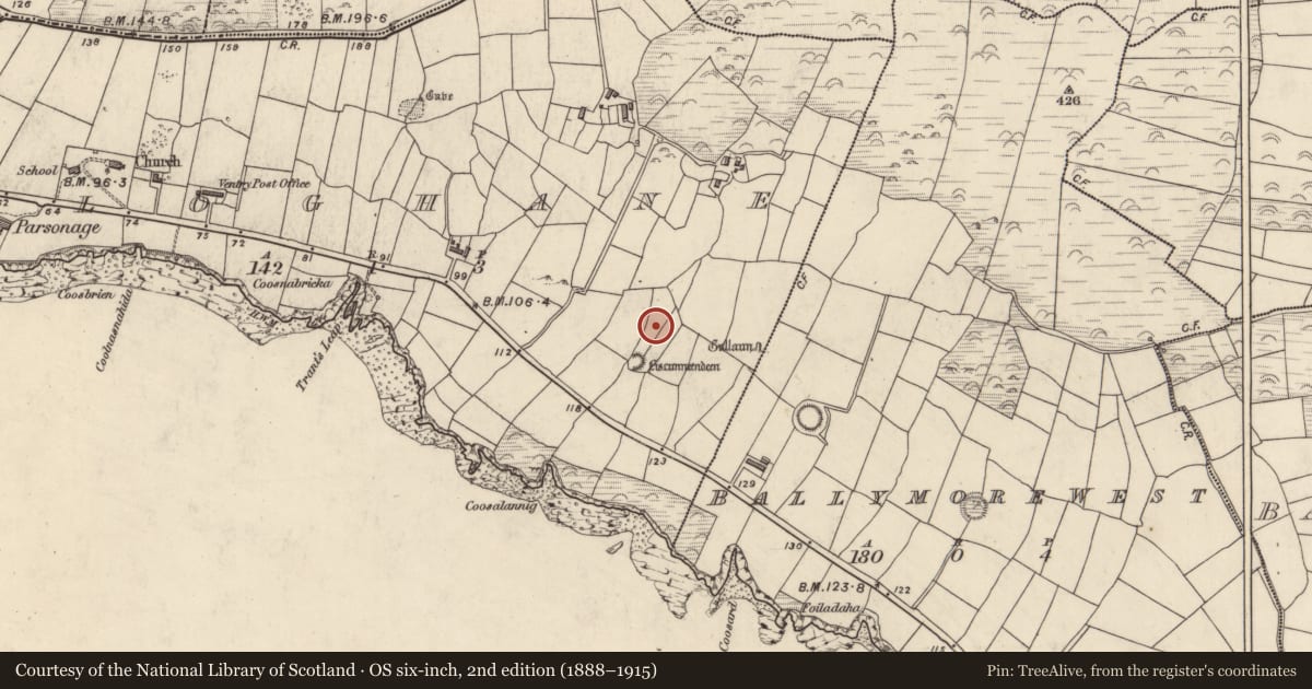 Ordnance Survey six-inch map, 2nd edition (1888–1915) covering the location of Cairn - unclassified, An Clochán (TC Na Gleannta), County Kerry, with a pin at the register's coordinates