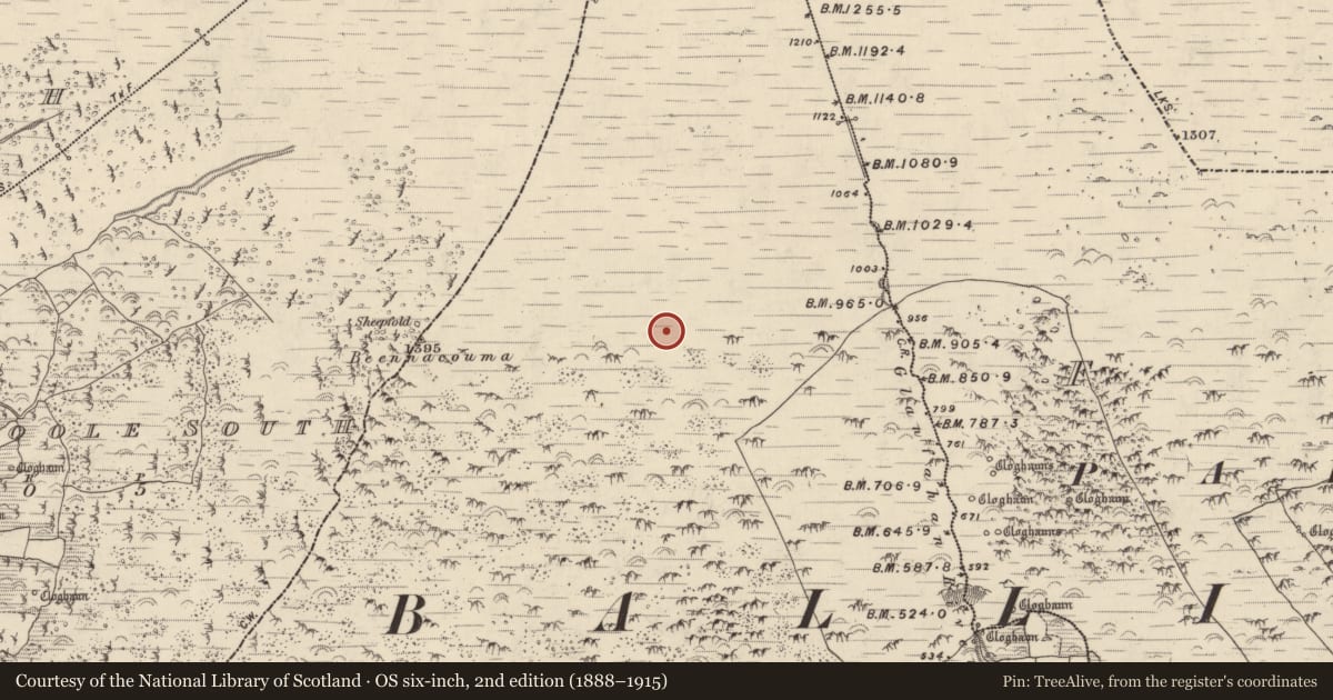 Ordnance Survey six-inch map, 2nd edition (1888–1915) covering the location of Hut site, Gleann Fán, County Kerry, with a pin at the register's coordinates