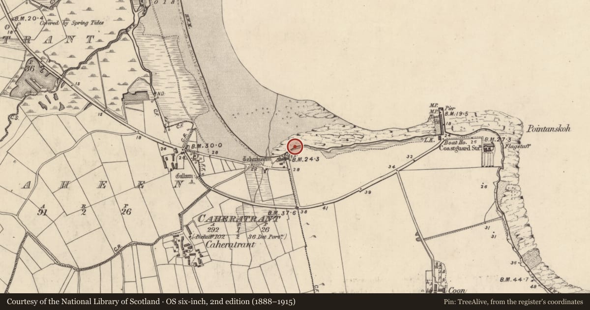 Ordnance Survey six-inch map, 2nd edition (1888–1915) covering the location of Midden, Cill Fearnóg, County Kerry, with a pin at the register's coordinates
