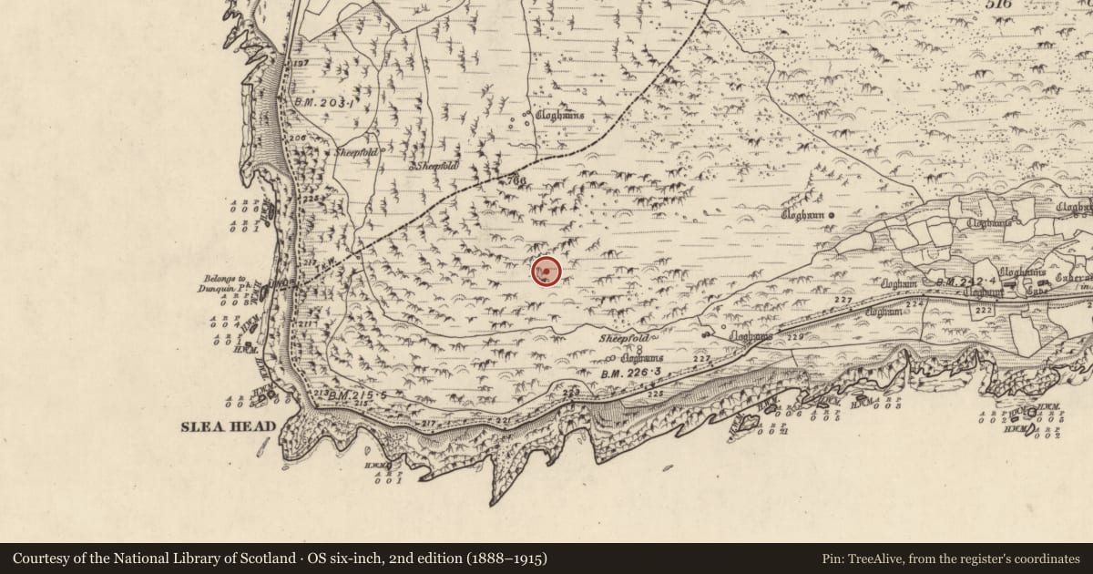 Ordnance Survey six-inch map, 2nd edition (1888–1915) covering the location of Hut site, Gleann Fán, County Kerry, with a pin at the register's coordinates