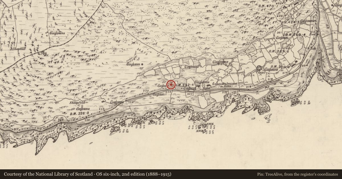 Ordnance Survey six-inch map, 2nd edition (1888–1915) covering the location of Enclosure, Gleann Fán, County Kerry, with a pin at the register's coordinates