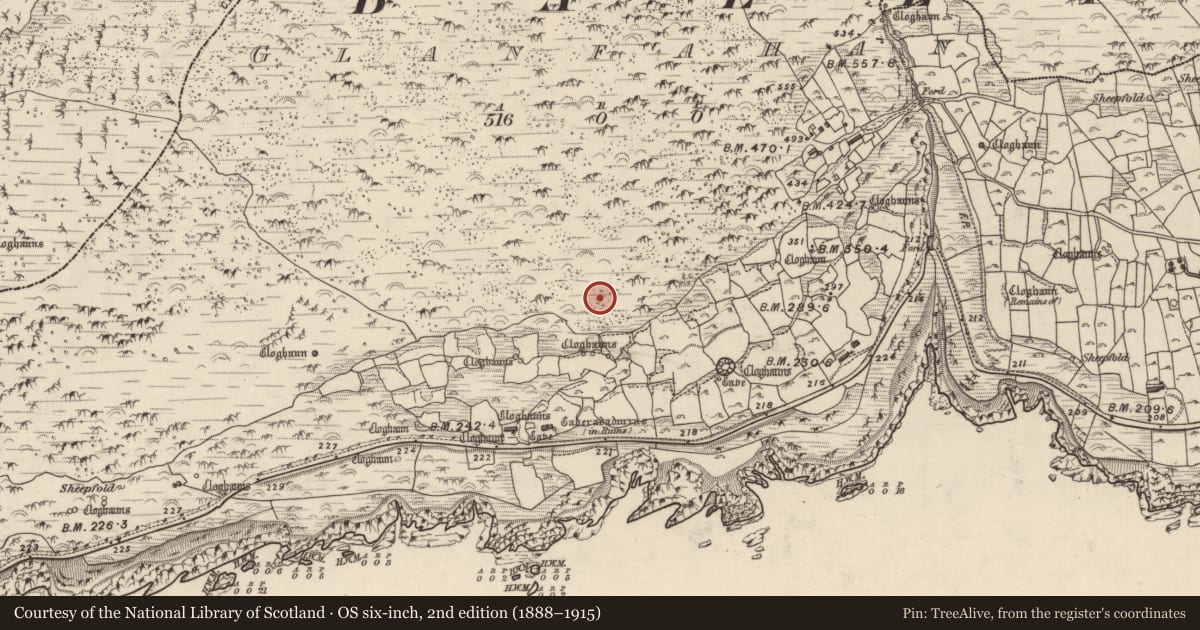 Ordnance Survey six-inch map, 2nd edition (1888–1915) covering the location of Hut site, Gleann Fán, County Kerry, with a pin at the register's coordinates