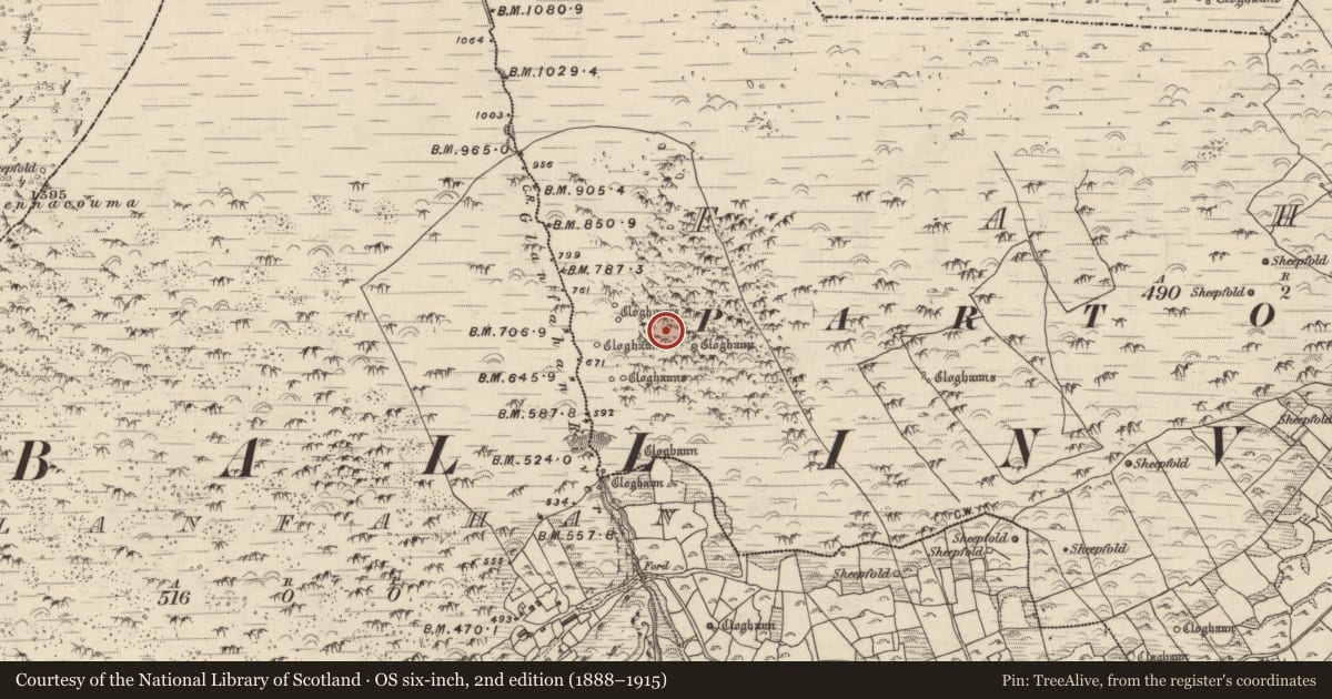 Ordnance Survey six-inch map, 2nd edition (1888–1915) covering the location of Enclosure, Fán, County Kerry, with a pin at the register's coordinates