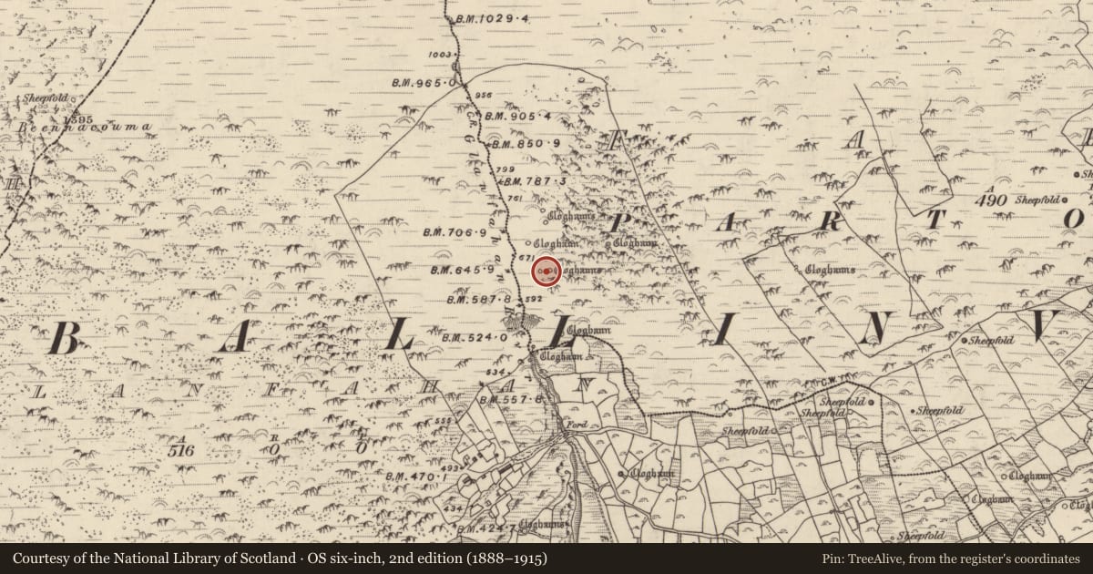Ordnance Survey six-inch map, 2nd edition (1888–1915) covering the location of Hut site, Fán, County Kerry, with a pin at the register's coordinates