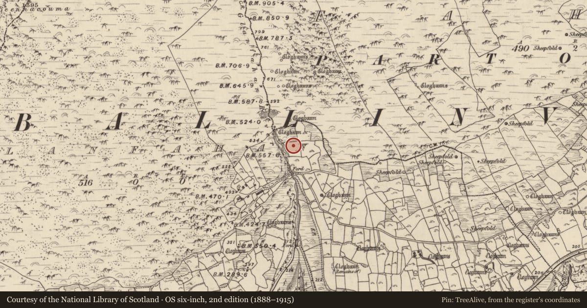 Ordnance Survey six-inch map, 2nd edition (1888–1915) covering the location of Hut site, Gleann Fán, County Kerry, with a pin at the register's coordinates