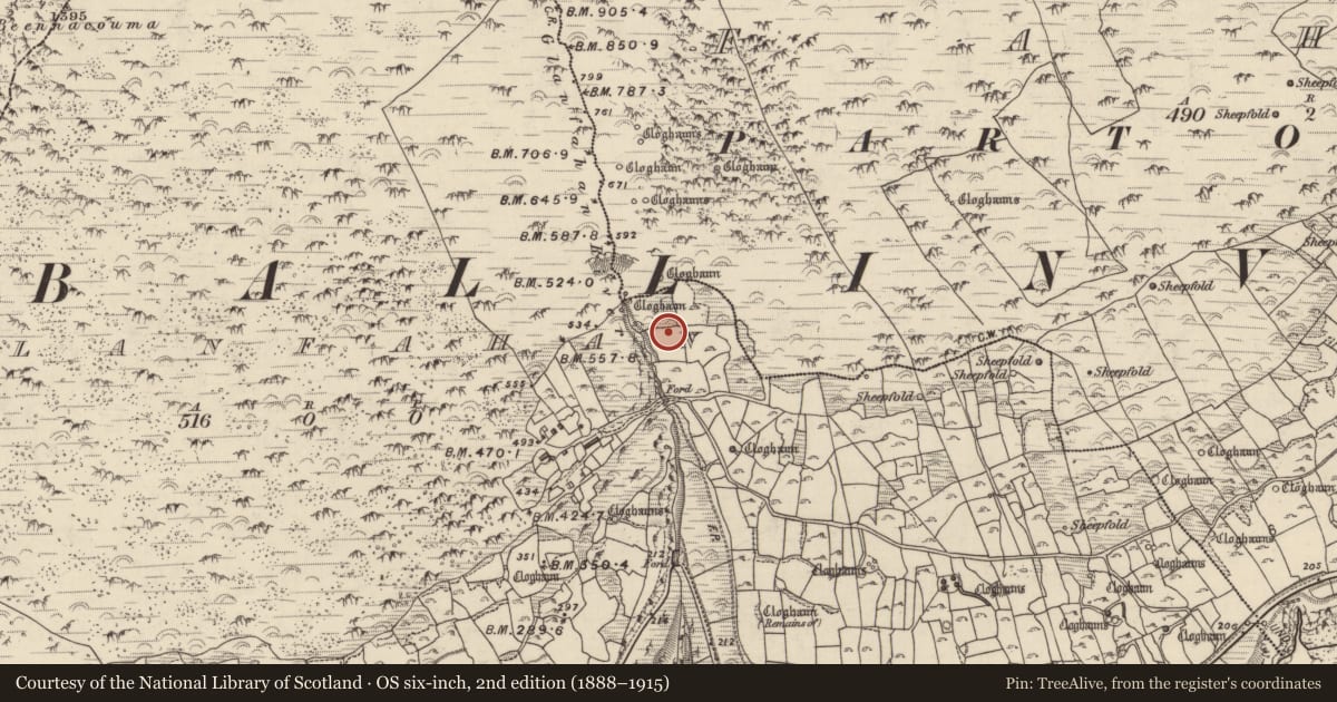 Ordnance Survey six-inch map, 2nd edition (1888–1915) covering the location of Souterrain, Gleann Fán, County Kerry, with a pin at the register's coordinates