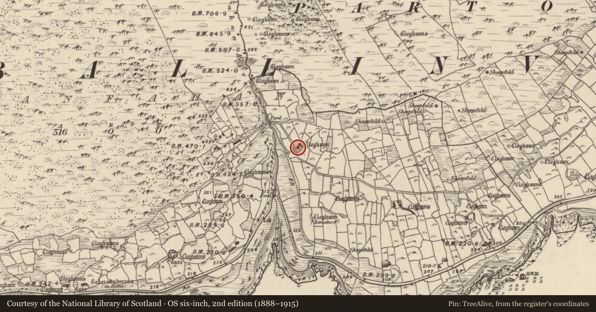 Ordnance Survey six-inch map, 2nd edition (1888–1915) covering the location of Souterrain, Gleann Fán, County Kerry, with a pin at the register's coordinates