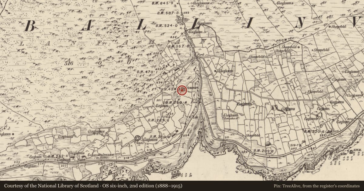 Ordnance Survey six-inch map, 2nd edition (1888–1915) covering the location of Hut site, Gleann Fán, County Kerry, with a pin at the register's coordinates
