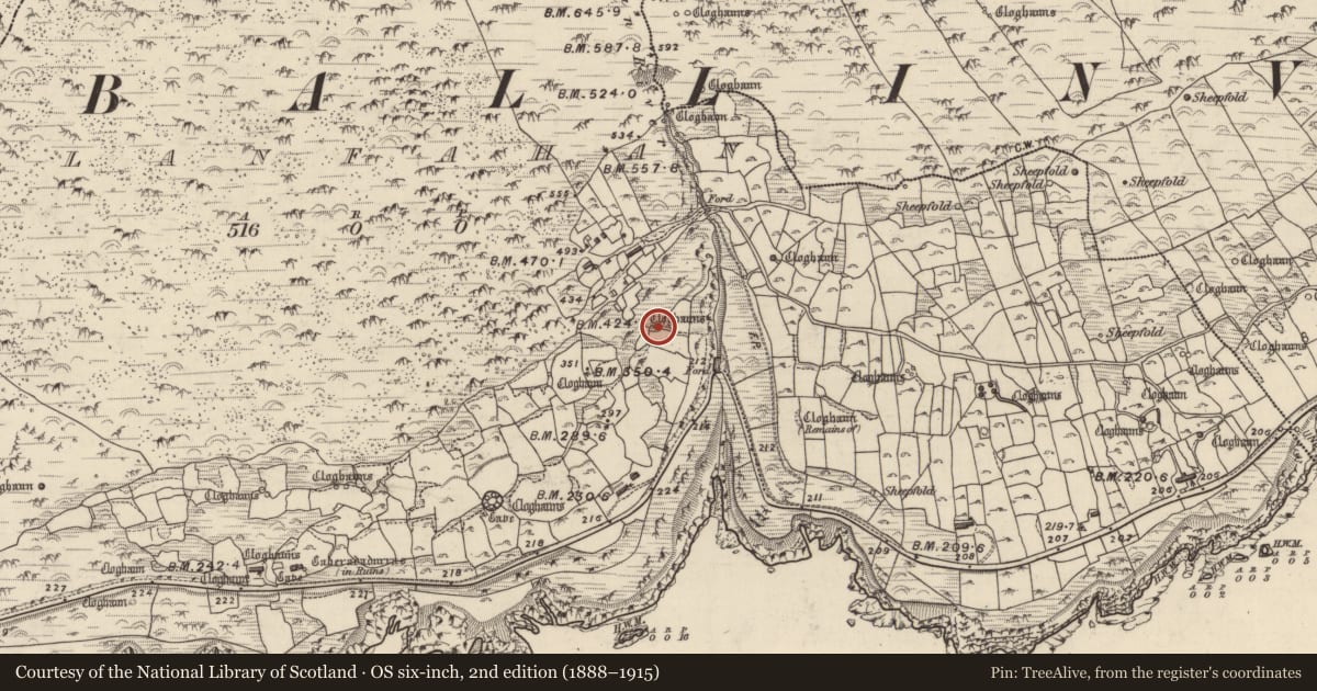 Ordnance Survey six-inch map, 2nd edition (1888–1915) covering the location of Hut site, Gleann Fán, County Kerry, with a pin at the register's coordinates