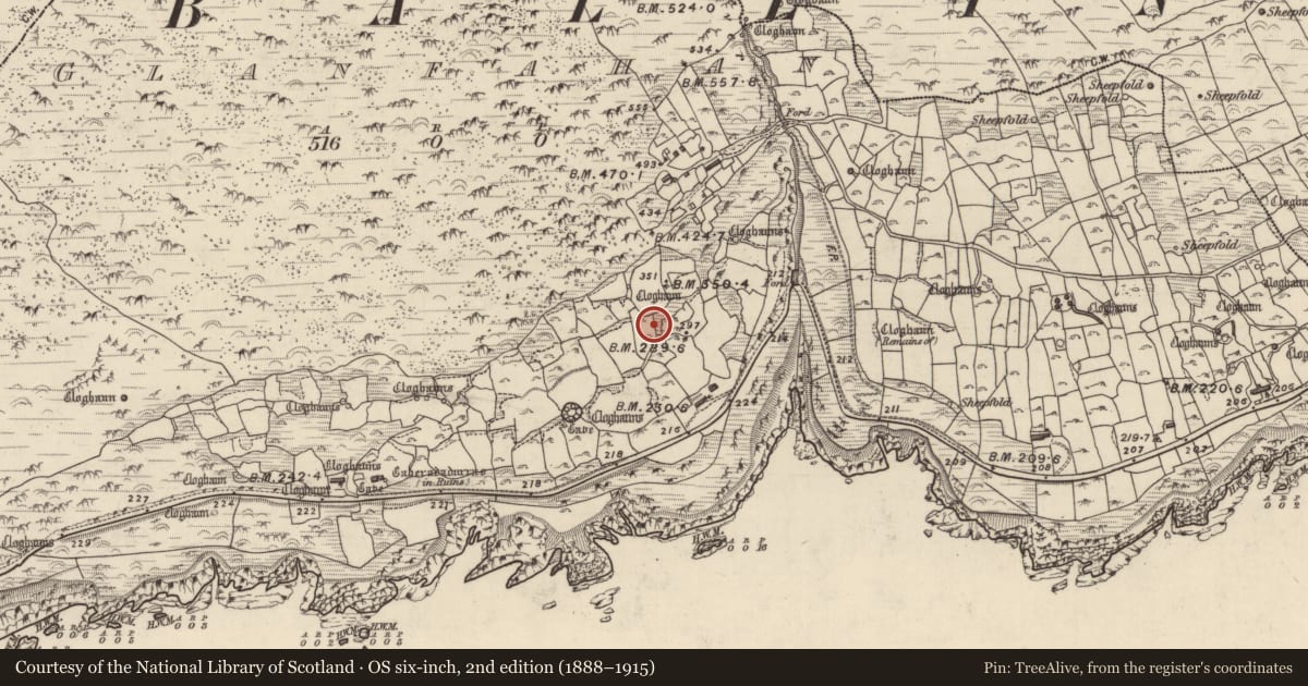 Ordnance Survey six-inch map, 2nd edition (1888–1915) covering the location of Hut site, Gleann Fán, County Kerry, with a pin at the register's coordinates
