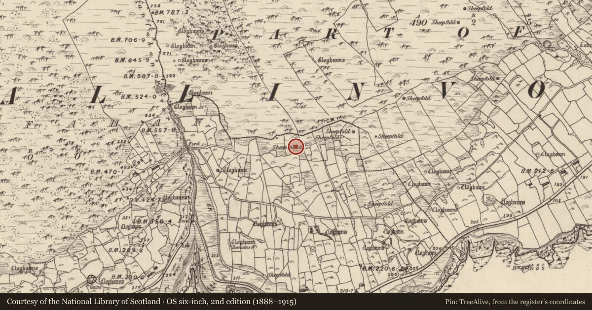 Ordnance Survey six-inch map, 2nd edition (1888–1915) covering the location of Hut site, Gleann Fán, County Kerry, with a pin at the register's coordinates