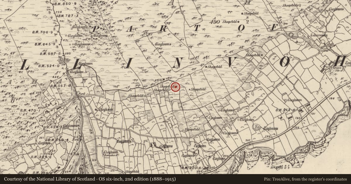 Ordnance Survey six-inch map, 2nd edition (1888–1915) covering the location of Hut site, Gleann Fán, County Kerry, with a pin at the register's coordinates