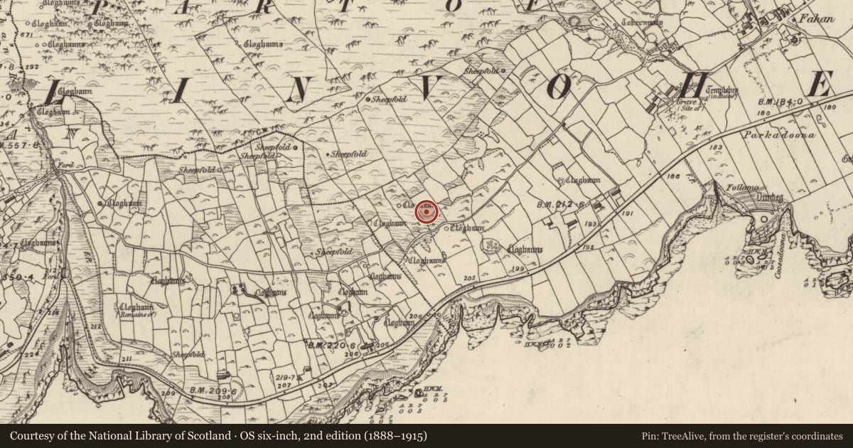 Ordnance Survey six-inch map, 2nd edition (1888–1915) covering the location of Ringfort - rath, Fán, County Kerry, with a pin at the register's coordinates