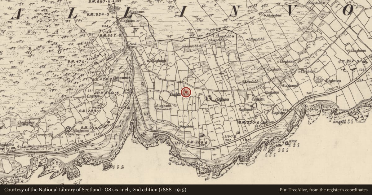 Ordnance Survey six-inch map, 2nd edition (1888–1915) covering the location of Hut site, Gleann Fán, County Kerry, with a pin at the register's coordinates