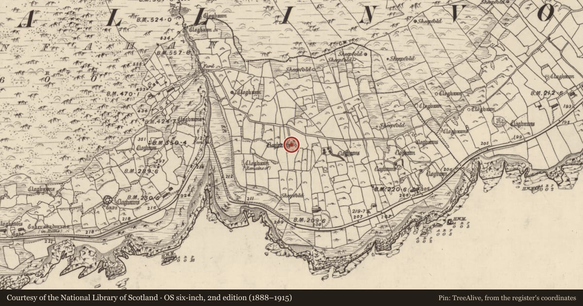 Ordnance Survey six-inch map, 2nd edition (1888–1915) covering the location of Hut site, Gleann Fán, County Kerry, with a pin at the register's coordinates