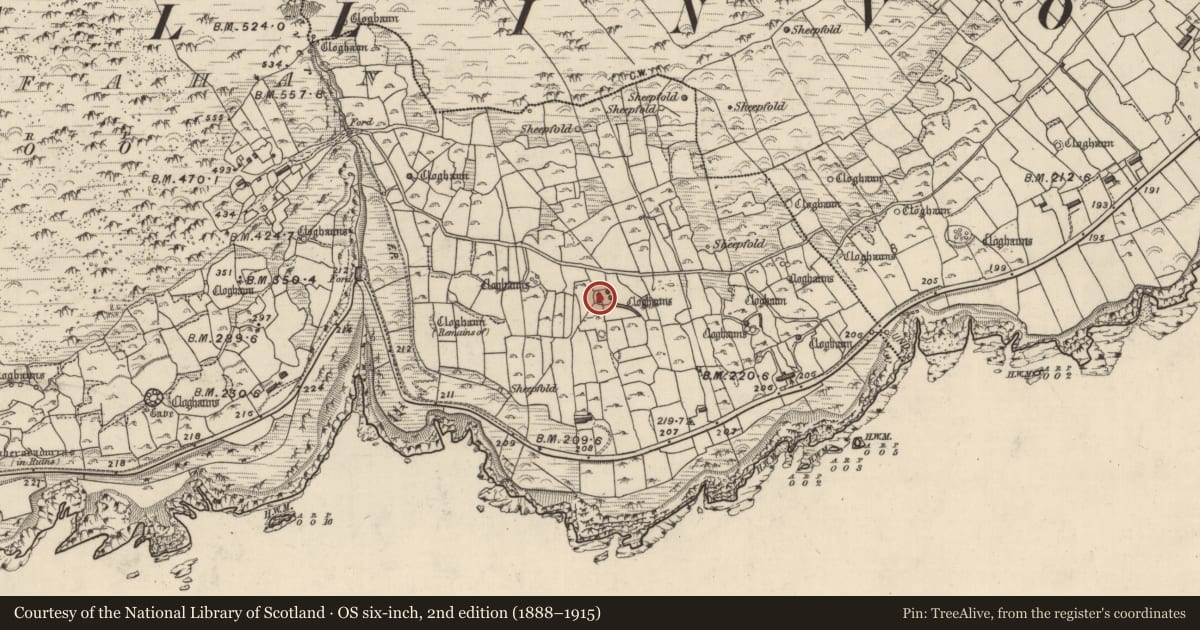 Ordnance Survey six-inch map, 2nd edition (1888–1915) covering the location of Cross-slab, Gleann Fán, County Kerry, with a pin at the register's coordinates
