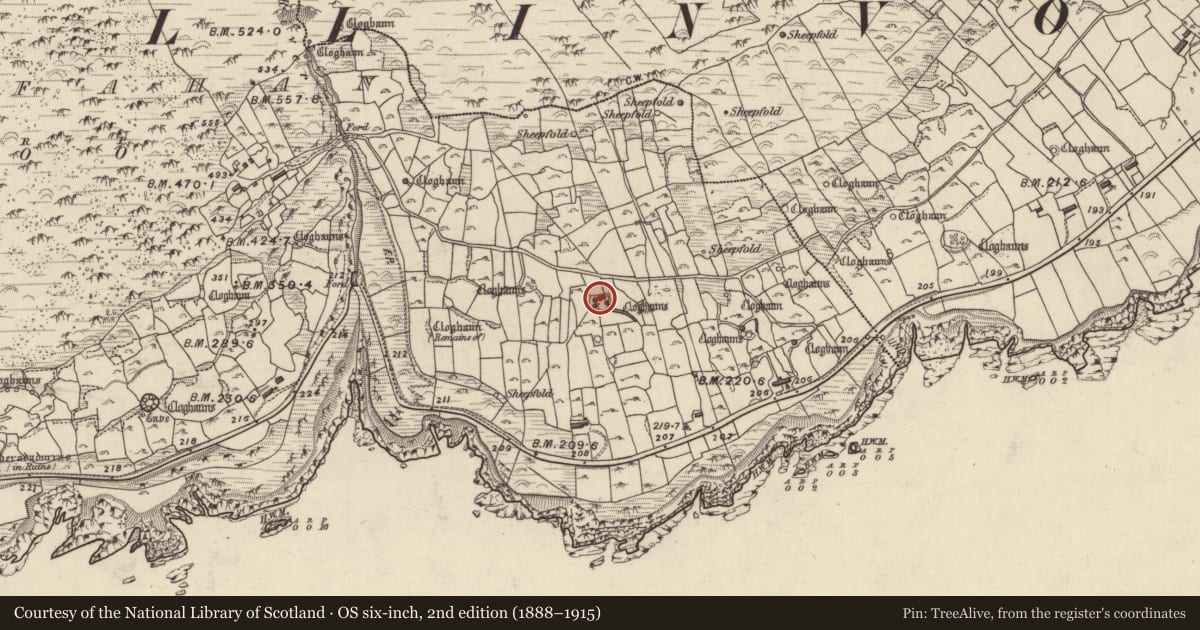 Ordnance Survey six-inch map, 2nd edition (1888–1915) covering the location of Hut site, Gleann Fán, County Kerry, with a pin at the register's coordinates