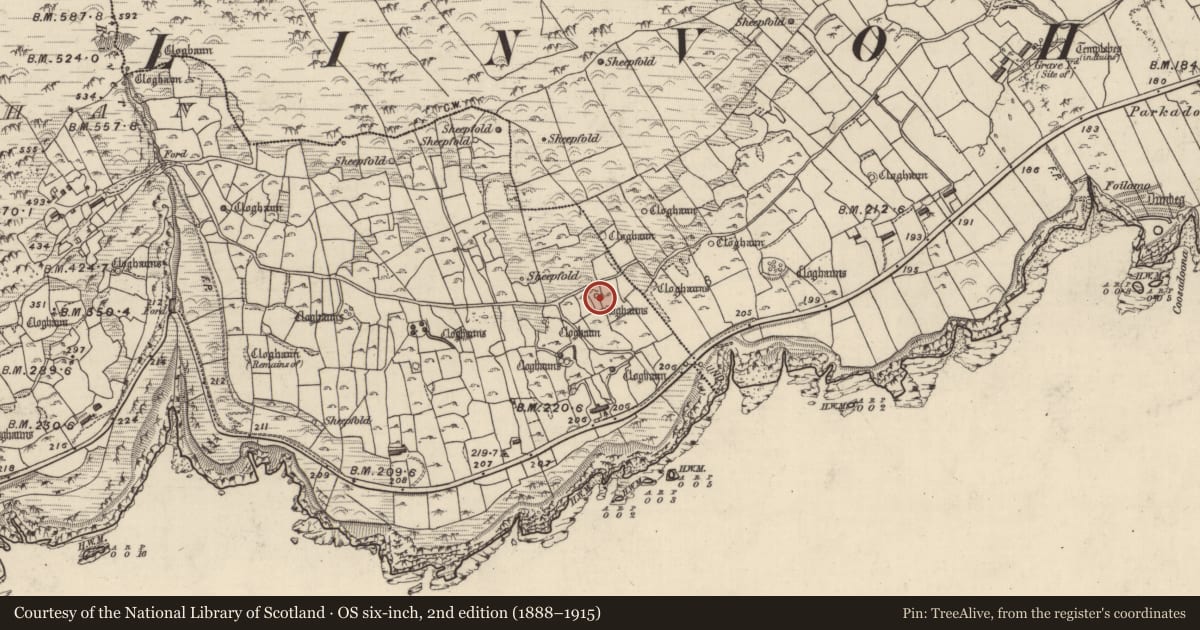 Ordnance Survey six-inch map, 2nd edition (1888–1915) covering the location of Hut site, Gleann Fán, County Kerry, with a pin at the register's coordinates