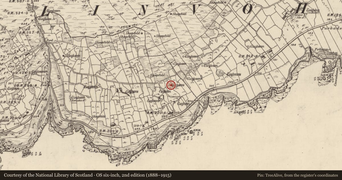 Ordnance Survey six-inch map, 2nd edition (1888–1915) covering the location of Hut site, Gleann Fán, County Kerry, with a pin at the register's coordinates