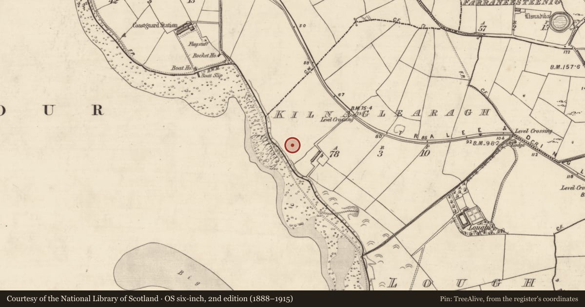 Ordnance Survey six-inch map, 2nd edition (1888–1915) covering the location of Burial ground, Cill Na Gcléireach, County Kerry, with a pin at the register's coordinates